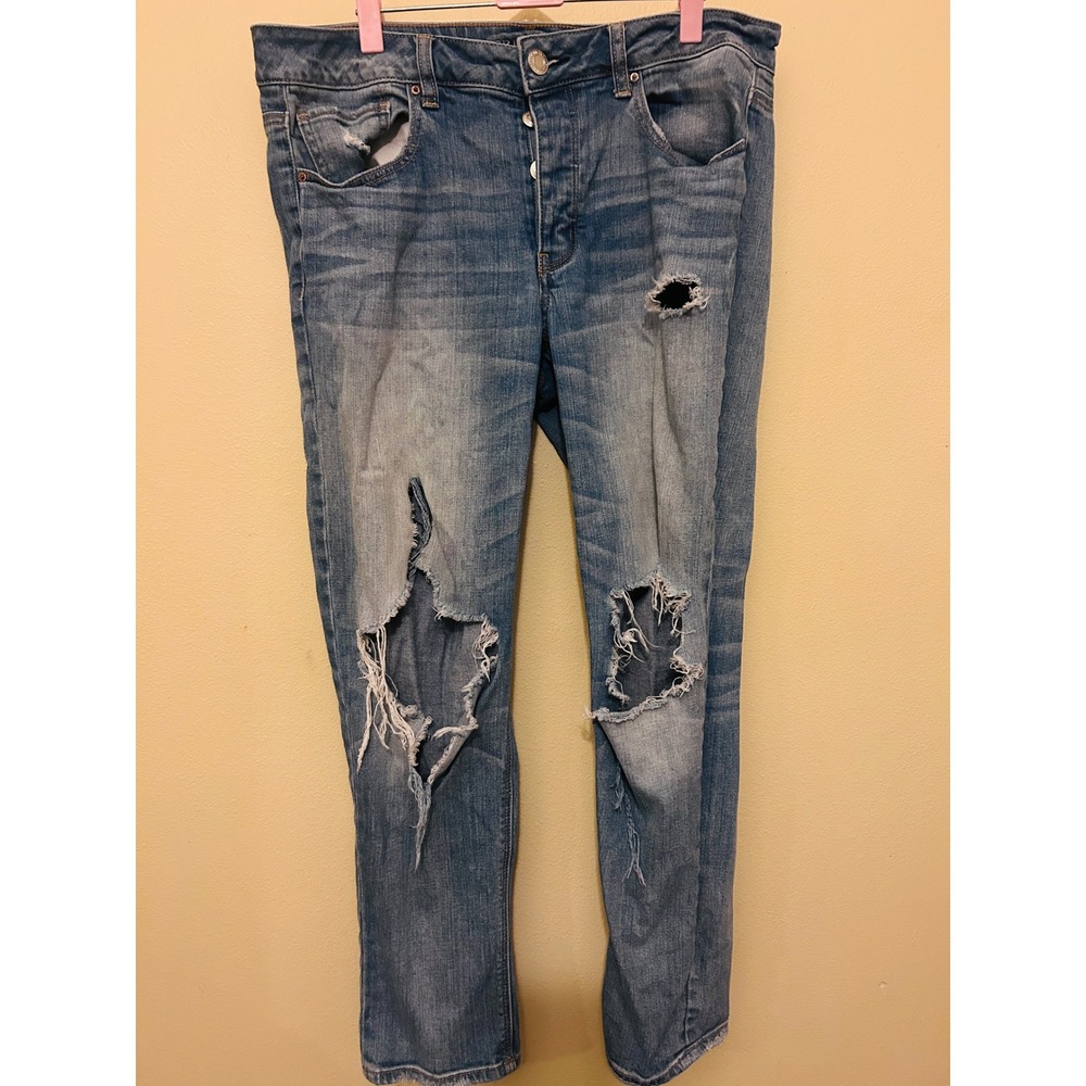 American Eagle Distressed Slim Jeans Mens Size 32 Light Wash Good Button Fly